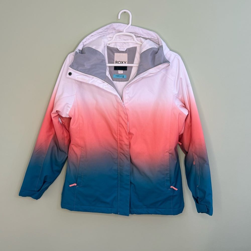 Roxy coral Blue white Ombre Jet ski jacket coat woman XL snowboard winter hooded